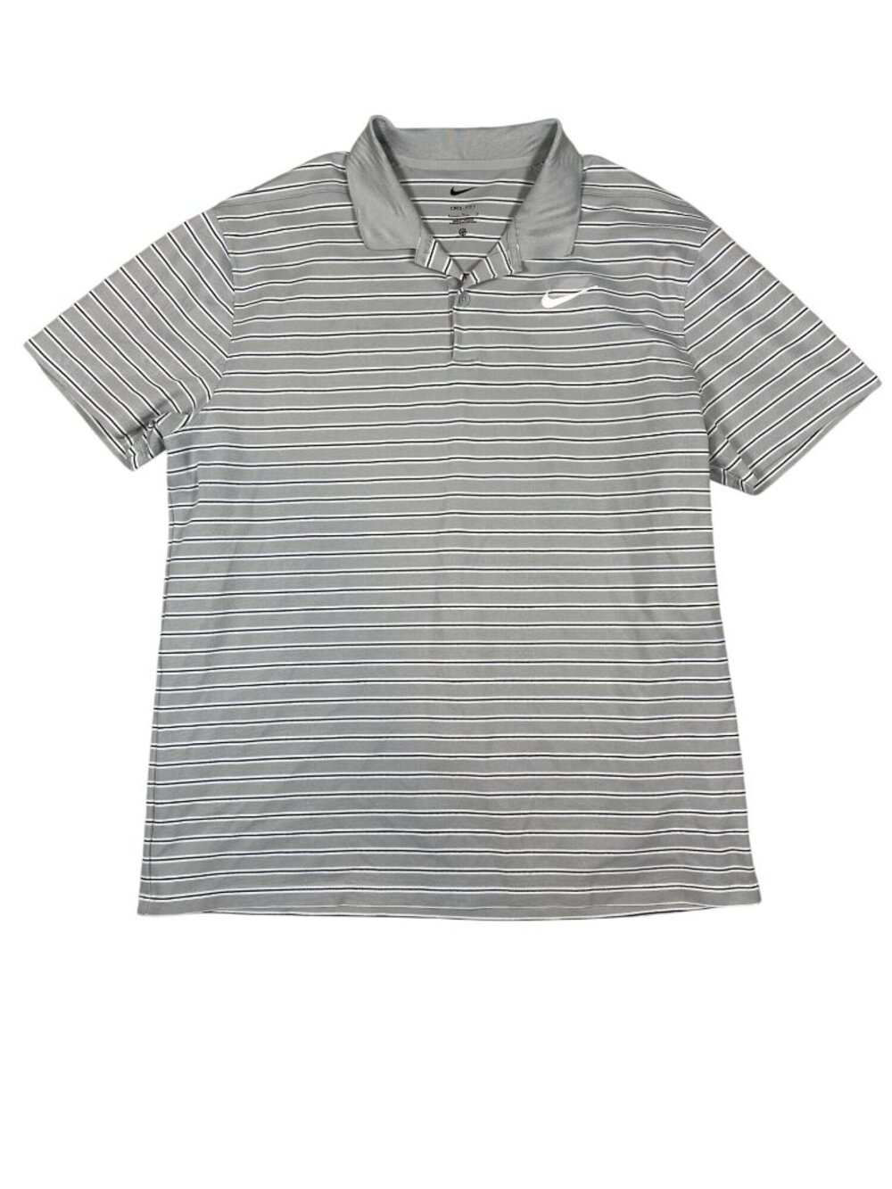 Nike Dri-FIT Mens Striped Polo Shirt Gray Size Large Lightweight Performance